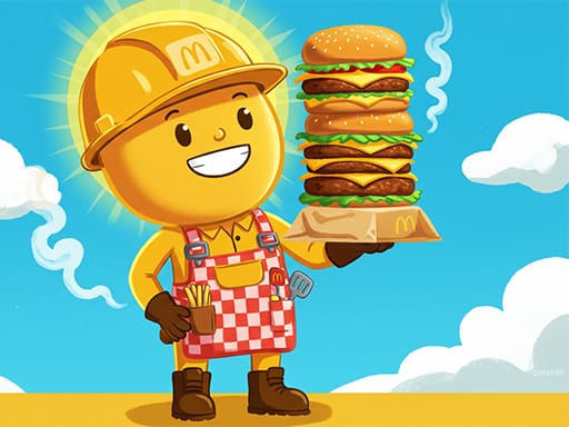 Burger Tycoon gameplay screenshot showing restaurant management and burger creation