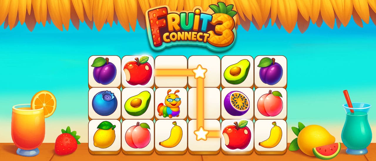 Fruit Connect 3 gameplay screenshot showing key features and visual style