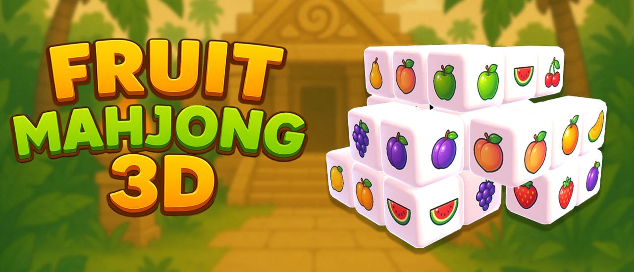 Fruit Mahjong 3D gameplay screenshot showing colorful fruit tiles and 3D mahjong layout