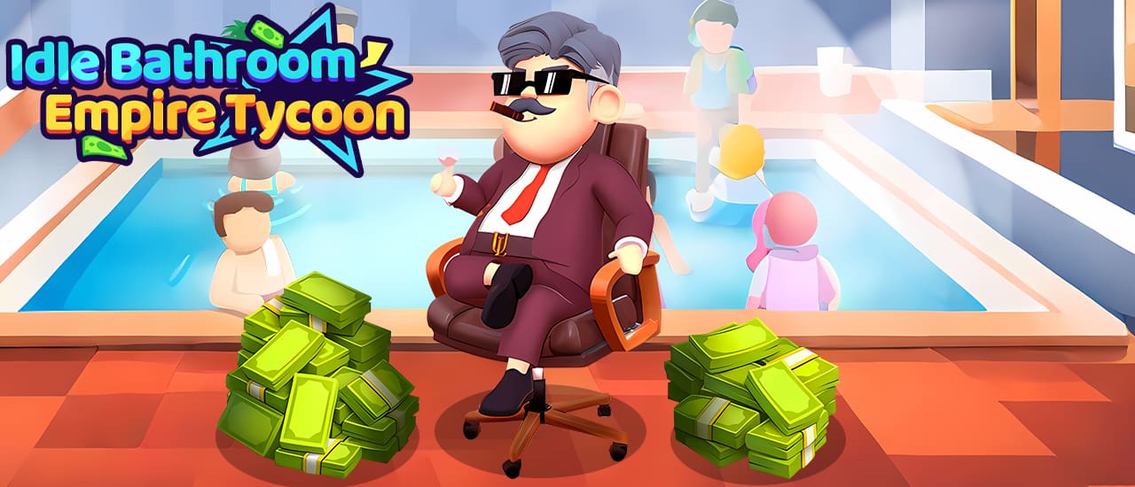 Idle Bathroom Empire Tycoon gameplay screenshot showing key features and visual style