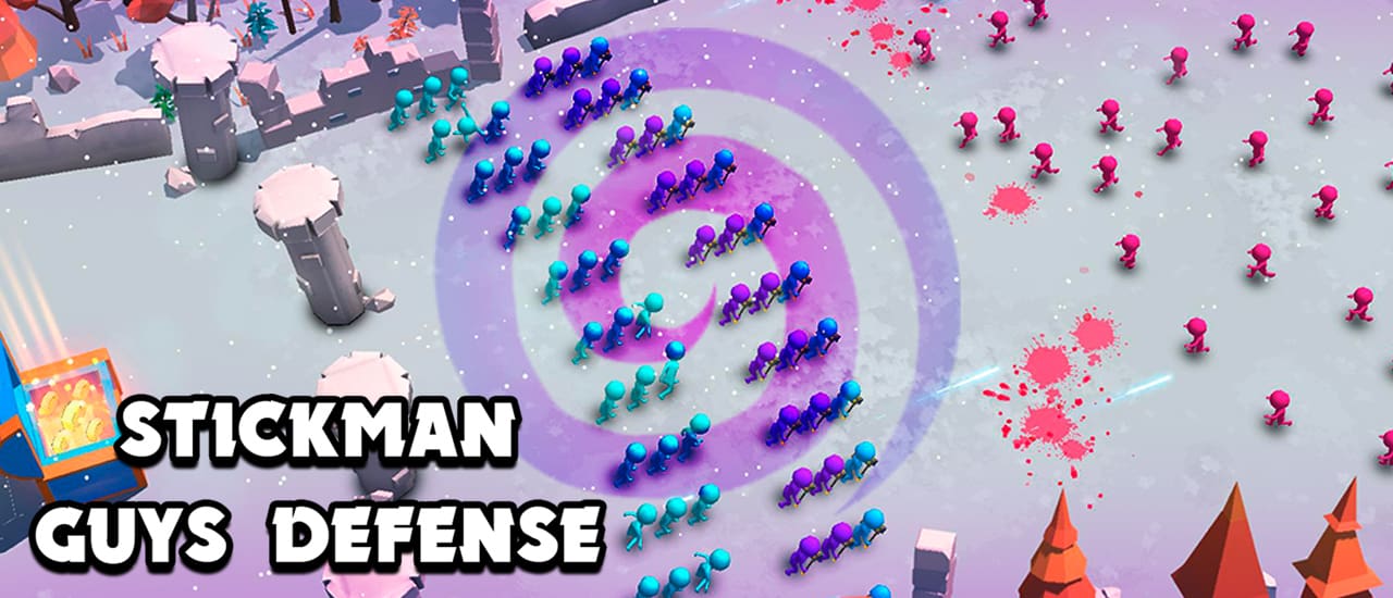 Stickman Guys Defense gameplay screenshot showing key features and visual style