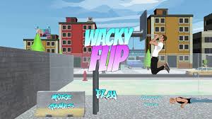 Wacky Flip gameplay screenshot showing the stick figure performing acrobatic flips over obstacles