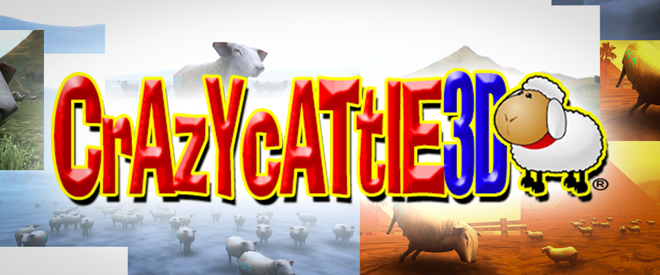 Crazy Cattle 3D game logo featuring cute cartoon sheep